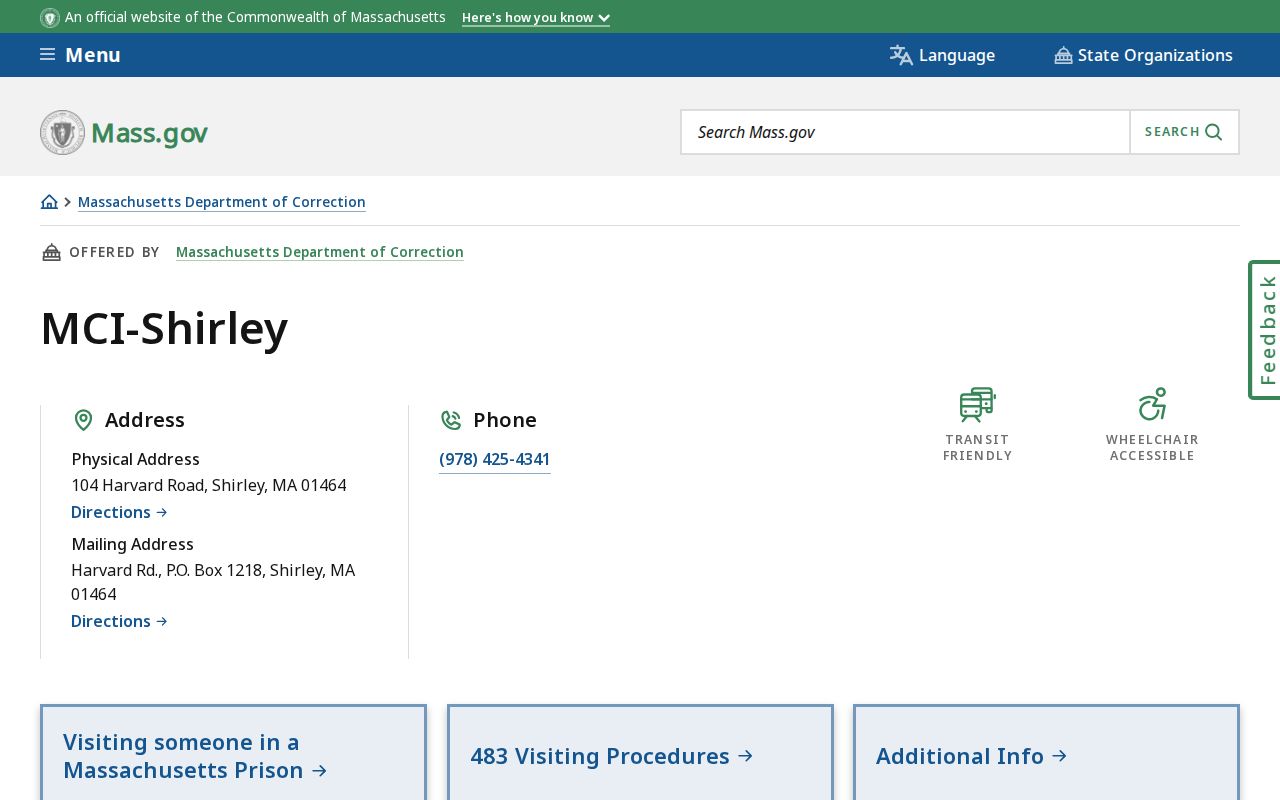 Official Massachusetts location page for MCI-Shirley