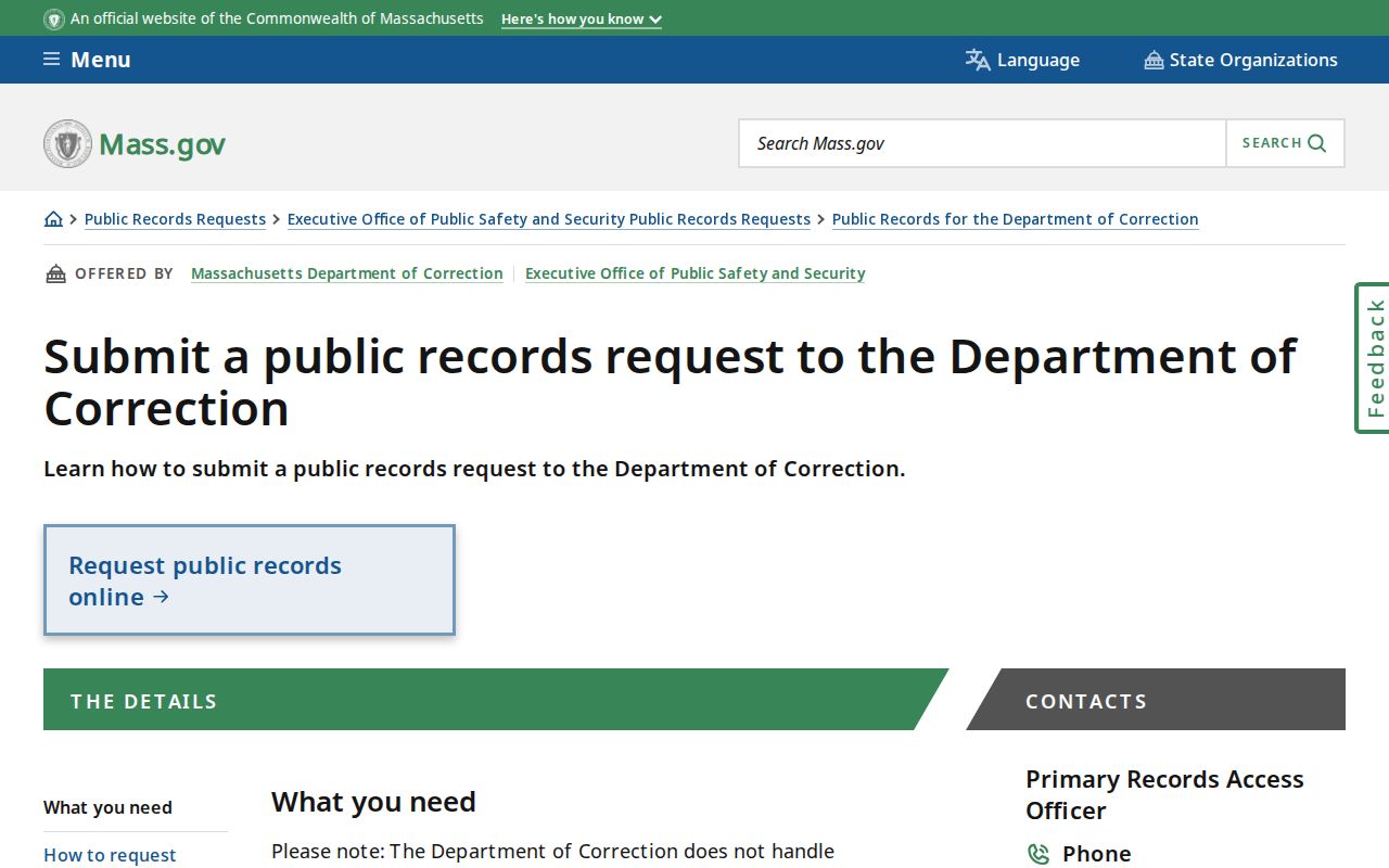 Middlesex County projected release date DOC record request