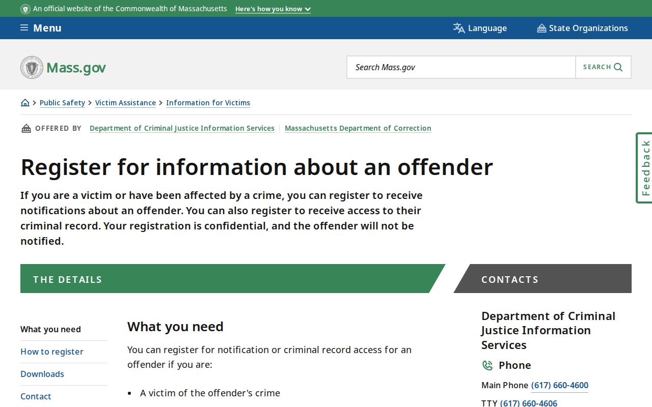 Massachusetts confidential release notification registry for eligible Middlesex County registrants